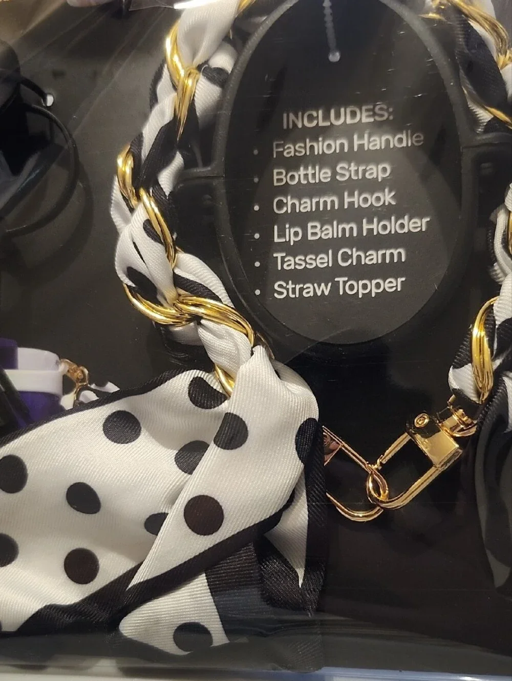 Fashionable Black and White Polka Dot Bag Charm with Gold Chain